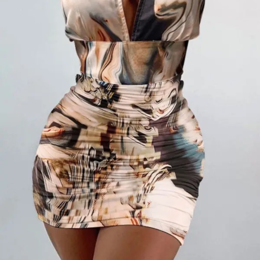 Marble Ruched Mini Designer Dress - Picture 11 of 16